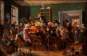 Cena de um leilão, 1835. de Wilhelm Nicolai Marstrand