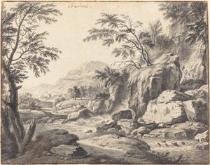 Paisagem clássica com uma cachoeira de Wilhelm von Bemmel