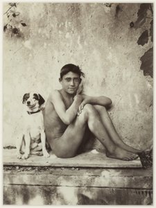 Boy and His Dog, Taormina, Itália, c.1900 (impressão de albumina) de Baron Wilhelm von Gloeden