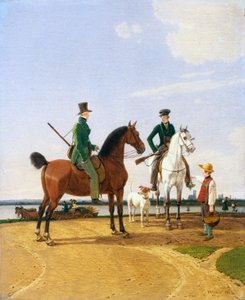 Caçador e senhor no rio Isar com vista de Munique, 1823.