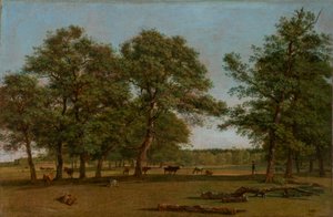 Weideauen perto de Dietramszell (paisagem de pastagem com velhos carvalhos) de Wilhelm von Kobell