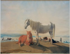 Cavalos pastando no lago Starnberg de Wilhelm von Kobell