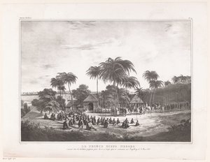Aankomst van Prins Diepo Black in MagelangO Príncipe Diepo Black (título sobre o objecto)Atlas Memórias sobre a Guerra de Java 1825 a 1830 (título da série) de Wilhelmus van Groenewoud