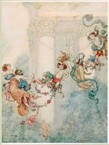 Puck: Ela nunca teve um changeling tão doce, de A Midsummer Nights Dream, pub. 1914. de Wiliam Heath Robinson
