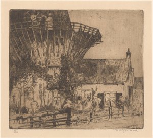 Casa ao pé de um moinho de torre em Leidschendam de Willem Adrianus Grondhout (signed by artist)