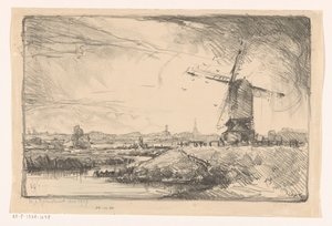 Paisagem com moinho de vento perto de Leiden de Willem Adrianus Grondhout (signed by artist)