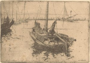 Barcaças no porto de Volendam de Willem Adrianus Grondhout (signed by artist)