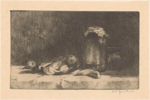 Natureza morta com fruta e frasco de decapagem de Willem Adrianus Grondhout (signed by artist)