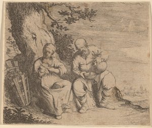 Casal camponês sentado debaixo de uma árvore de Willem Basse