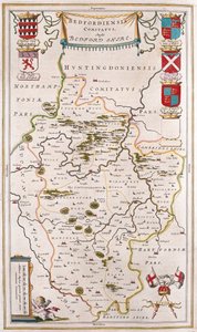 Condado de Bedford, em "Theatrum Orbis Terrarum, sive Atlas Novus" de Willem Blaeu, Amesterdão de Willem Blaeu
