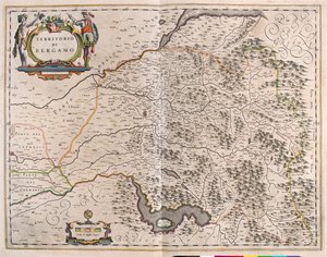 Bergamo, Itália, em "Theatrum Orbis Terrarum, sive Atlas Novus" de Willem Blaeu, Amesterdão de Willem Blaeu