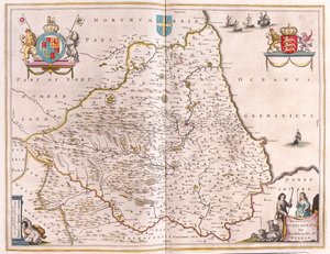 Bishoprike de Durham, em "Theatrum Orbis Terrarum, sive Atlas Novus" de Willem Blaeu, Amesterdão de Willem Blaeu