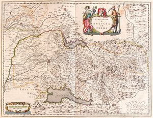 Brescia, Crema, Itália, em "Theatrum Orbis Terrarum, sive Atlas Novus" de Willem Blaeu, Amesterdão de Willem Blaeu