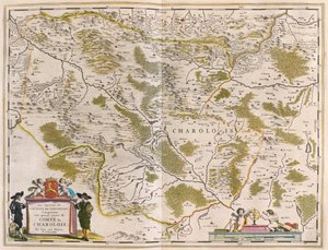 Charlois na Borgonha, em "Theatrum Orbis Terrarum, sive Atlas Novus" de Willem Blaeu, Amesterdão de Willem Blaeu