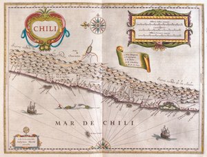 Chile, em "Theatrum Orbis Terrarum, sive Atlas Novus" de Willem Blaeu, Amesterdão de Willem Blaeu