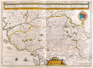 Linha costeira e cidades de Nantes e Rochelle, em "Theatrum Orbis Terrarum, sive Atlas Novus" de Willem Blaeu, Amesterdão de Willem Blaeu