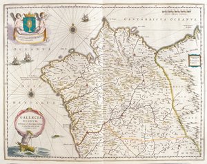 Galiza Espanha, em "Theatrum Orbis Terrarum, sive Atlas Novus" de Willem Blaeu, Amesterdão de Willem Blaeu