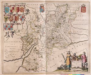 Glouchester, em "Theatrum Orbis Terrarum, sive Atlas Novus" de Willem Blaeu, Amesterdão de Willem Blaeu