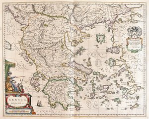 Grécia, em "Theatrum Orbis Terrarum, sive Atlas Novus" de Willem Blaeu, Amesterdão de Willem Blaeu