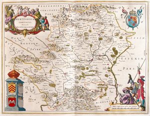 Condado de Hertford, em "Theatrum Orbis Terrarum, sive Atlas Novus" de Willem Blaeu, Amesterdão de Willem Blaeu