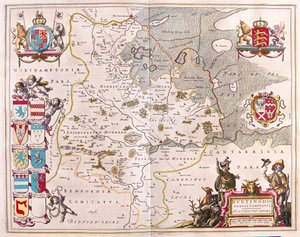 Huntington shire, em "Theatrum Orbis Terrarum, sive Atlas Novus" de Willem Blaeu, Amesterdão de Willem Blaeu