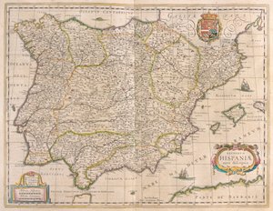 Península Ibérica, em "Theatrum Orbis Terrarum, sive Atlas Novus" de Willem Blaeu, Amesterdão de Willem Blaeu