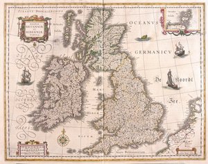 Irlanda e Grã-Bretanha, em "Theatrum Orbis Terrarum, sive Atlas Novus" de Willem Blaeu, Amesterdão de Willem Blaeu