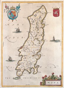 Ilha de Man, em "Theatrum Orbis Terrarum, sive Atlas Novus" de Willem Blaeu, Amesterdão de Willem Blaeu