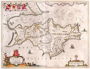 Ilha de Wight, em "Theatrum Orbis Terrarum, sive Atlas Novus" de Willem Blaeu, Amesterdão de Willem Blaeu