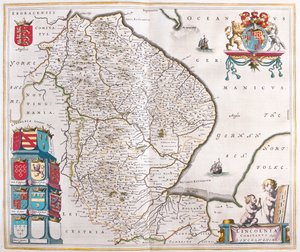 Condado de Lincoln, em "Theatrum Orbis Terrarum, sive Atlas Novus" de Willem Blaeu, Amesterdão de Willem Blaeu
