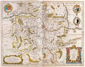 Lorraine, Metz, em "Theatrum Orbis Terrarum, sive Atlas Novus" de Willem Blaeu, Amesterdão de Willem Blaeu
