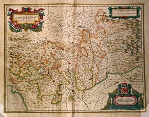 Mapa de Ducado de Monferrato, da Regionum Italiae, de Willem Blaeu, gravura de Willem Blaeu