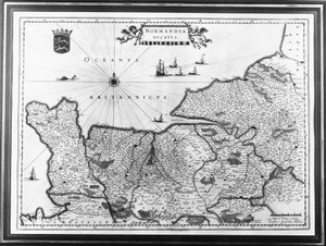 Um mapa da Normandia após um atlas anatômico ou Atlas por John e Joan Navegar placa representando Normandia Ducado de Willem Blaeu