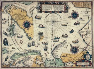 Mapa das regiões polares, pelo cartógrafo holandês Willem Janszoon Blaeu (1571-1638)