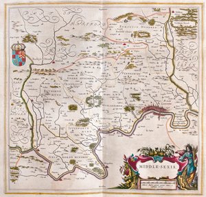Middlesex, em "Theatrum Orbis Terrarum, sive Atlas Novus" de Willem Blaeu, Amesterdão de Willem Blaeu