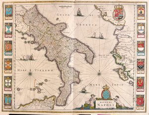 Nápoles, Itália, em "Theatrum Orbis Terrarum, sive Atlas Novus" de Willem Blaeu, Amesterdão de Willem Blaeu