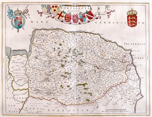 Northfolk, em "Theatrum Orbis Terrarum, sive Atlas Novus" de Willem Blaeu, Amesterdão de Willem Blaeu