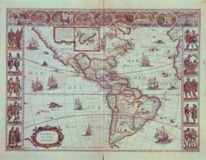 Placa que representa o mapa da América do Sul de Willem Blaeu