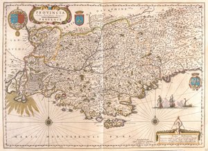 Provença, em "Theatrum Orbis Terrarum, sive Atlas Novus" de Willem Blaeu, Amesterdão de Willem Blaeu