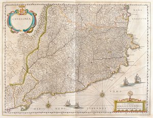 Província da Catalunha, Espanha, em "Theatrum Orbis Terrarum, sive Atlas Novus" de Willem Blaeu, Amesterdão de Willem Blaeu