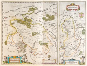 Quercy e Pirinéus - Mirebeaux, em "Theatrum Orbis Terrarum, sive Atlas Novus" de Willem Blaeu, Amesterdão de Willem Blaeu