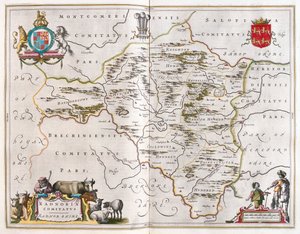 Radnorshire, em "Theatrum Orbis Terrarum, sive Atlas Novus" de Willem Blaeu, Amesterdão de Willem Blaeu