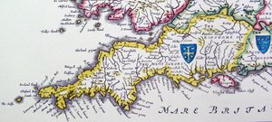 Escudos de Wessex e Sussex da Heptarquia; um nome coletivo aplicado aos reinos anglo-saxónicos de Willem Blaeu