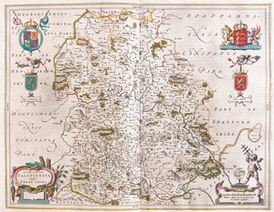 Shropshire, em "Theatrum Orbis Terrarum, sive Atlas Novus" de Willem Blaeu, Amesterdão de Willem Blaeu