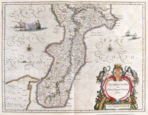 Sul da Calábria, Itália, em "Theatrum Orbis Terrarum, sive Atlas Novus" de Willem Blaeu, Amesterdão de Willem Blaeu