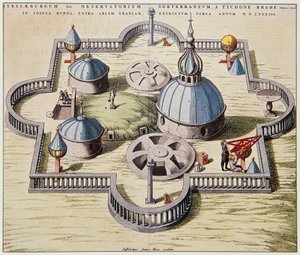 Stelleburgum sive Observatorium Subterraeum, observatório astronômico subterrâneo em Stjerneborg (Castelo das Estrelas), projetado por Tycho Brahe (1546-1601) na ilha de Hven, Dinamarca, desenho de Willem Blaeu, ca. 1595. de Willem Blaeu