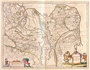 Tartária e parte setentrional da China e da Coreia, em "Theatrum Orbis Terrarum, sive Atlas Novus" de Willem Blaeu, Amesterdão de Willem Blaeu