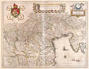 Território de Veneto e Terviso, Itália, em "Theatrum Orbis Terrarum, sive Atlas Novus" de Willem Blaeu, Amesterdão de Willem Blaeu