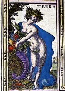 A Terra, um dos quatro elementos representados no Atlas de W. Blaeu impresso em Amesterdão, em 1655. de Willem Blaeu
