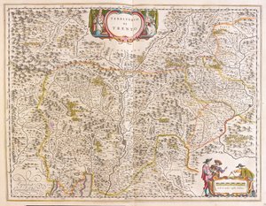 Trento, Itália, em "Theatrum Orbis Terrarum, sive Atlas Novus" de Willem Blaeu, Amesterdão de Willem Blaeu